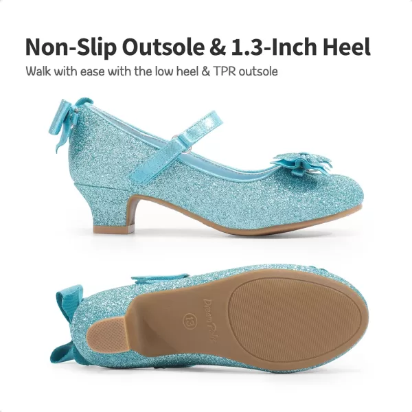 imageDREAM PAIRS Girls Low Heel Dress Shoes Interchangeable Bow Glitter Wedding Party Mary Jane Shoes ToddlerLittle KidBlue