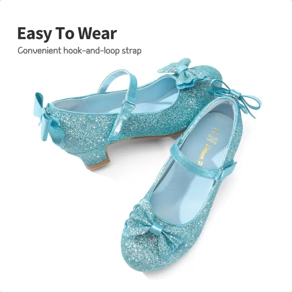 imageDREAM PAIRS Girls Low Heel Dress Shoes Interchangeable Bow Glitter Wedding Party Mary Jane Shoes ToddlerLittle KidBlue