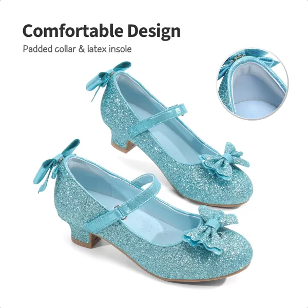 imageDREAM PAIRS Girls Low Heel Dress Shoes Interchangeable Bow Glitter Wedding Party Mary Jane Shoes ToddlerLittle KidBlue