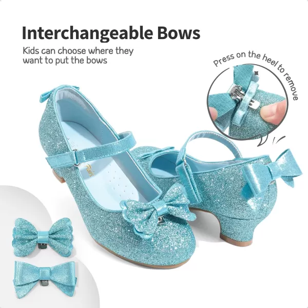 imageDREAM PAIRS Girls Low Heel Dress Shoes Interchangeable Bow Glitter Wedding Party Mary Jane Shoes ToddlerLittle KidBlue