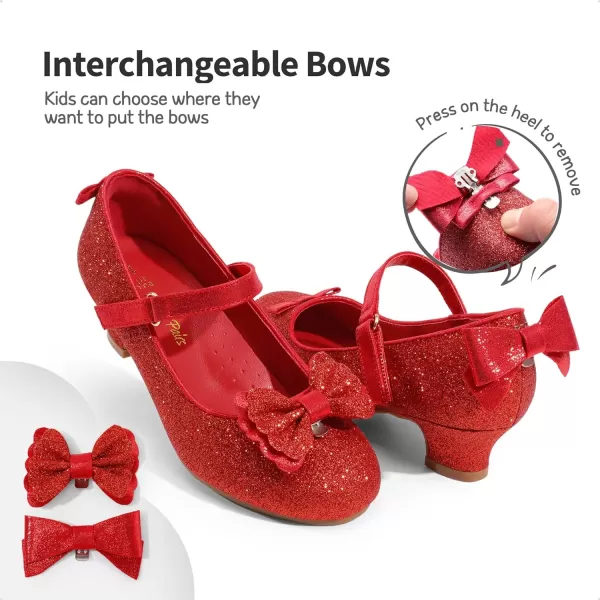 imageDREAM PAIRS Girls Low Heel Dress Shoes Interchangeable Bow Glitter Wedding Party Mary Jane Shoes ToddlerLittle KidRed