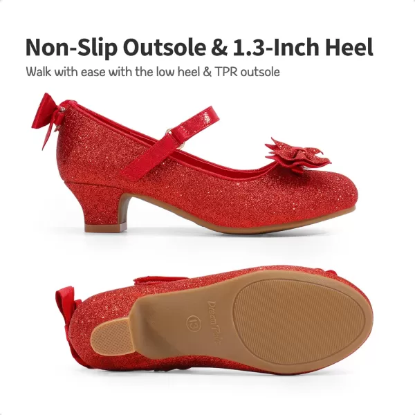 imageDREAM PAIRS Girls Low Heel Dress Shoes Interchangeable Bow Glitter Wedding Party Mary Jane Shoes ToddlerLittle KidRed