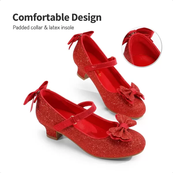 imageDREAM PAIRS Girls Low Heel Dress Shoes Interchangeable Bow Glitter Wedding Party Mary Jane Shoes ToddlerLittle KidRed