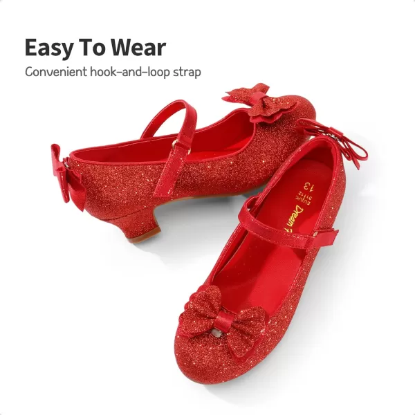 imageDREAM PAIRS Girls Low Heel Dress Shoes Interchangeable Bow Glitter Wedding Party Mary Jane Shoes ToddlerLittle KidRed