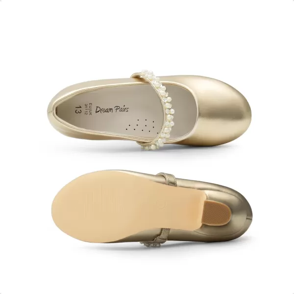 imageDREAM PAIRS Girls Low Heel Dress Shoes Mary Jane Pearl Flower Girl Pumps Princess Wedding PartyGold