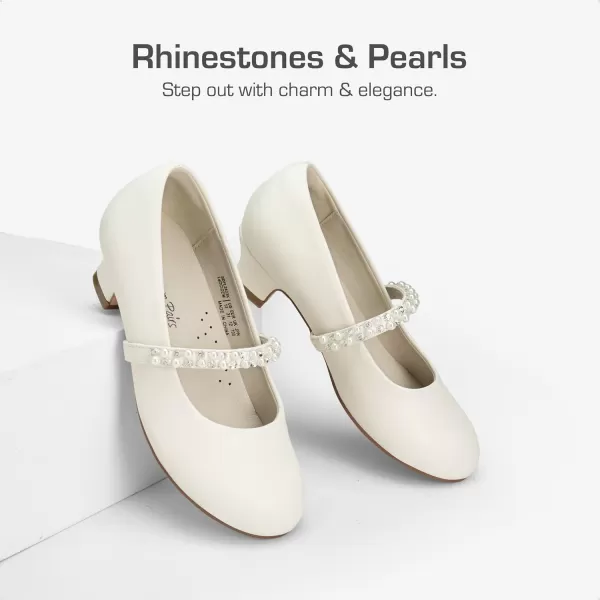 imageDREAM PAIRS Girls Low Heel Dress Shoes Mary Jane Pearl Flower Girl Pumps Princess Wedding PartyIvoryPu