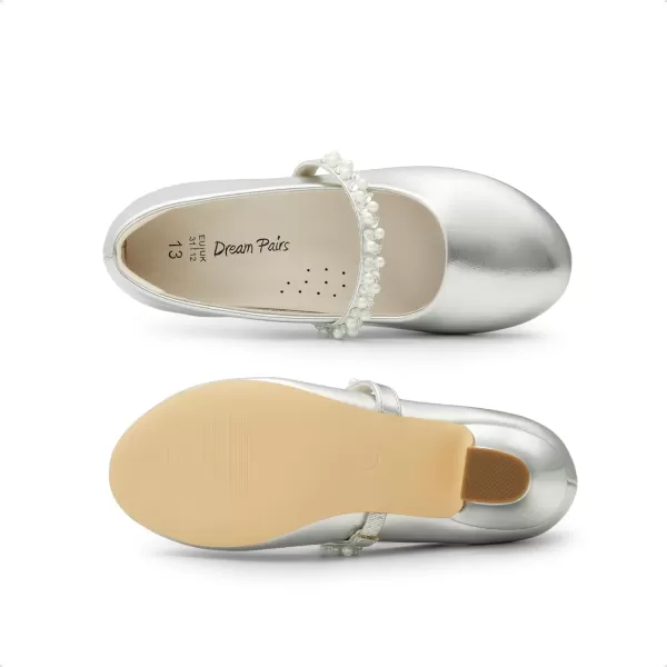 imageDREAM PAIRS Girls Low Heel Dress Shoes Mary Jane Pearl Flower Girl Pumps Princess Wedding PartySilver