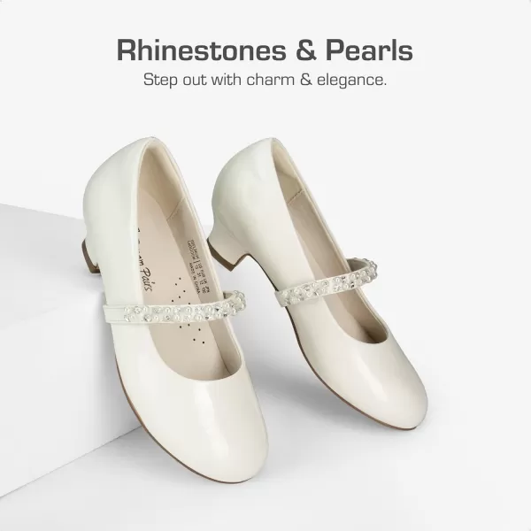 imageDREAM PAIRS Girls Low Heel Dress Shoes Mary Jane Pearl Flower Girl Pumps Princess Wedding PartyWhitepat