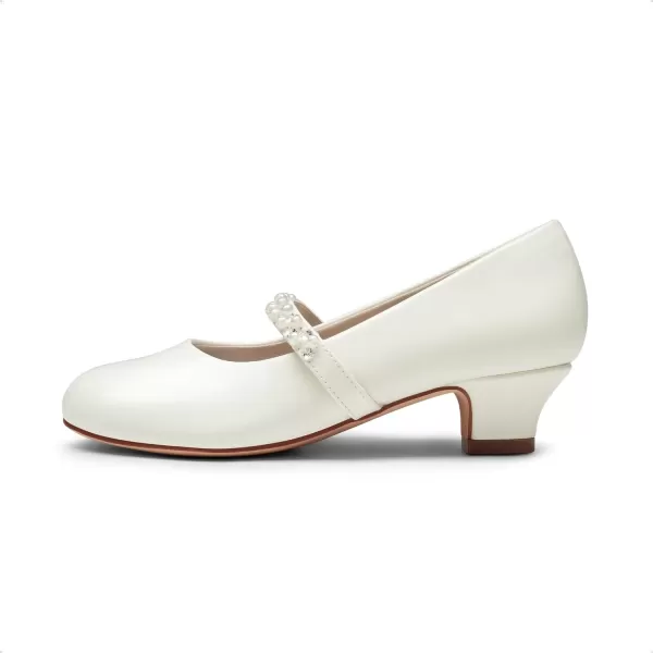 imageDREAM PAIRS Girls Low Heel Dress Shoes Mary Jane Pearl Flower Girl Pumps Princess Wedding PartyWhitepat