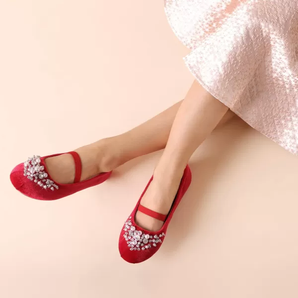 imageDREAM PAIRS Girls Mary Jane Ballerina Flat Dress ShoesRedSuede