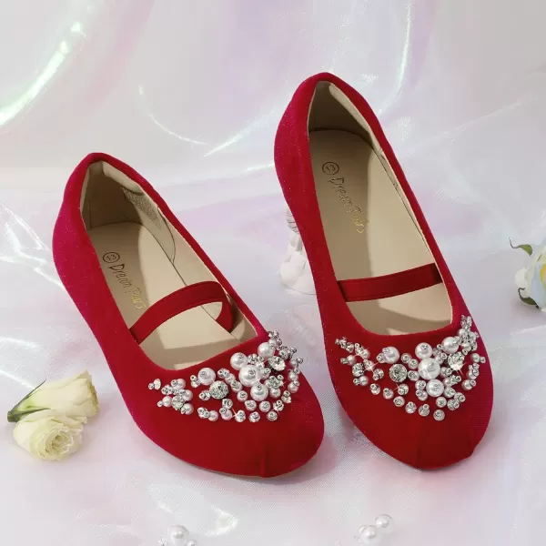 imageDREAM PAIRS Girls Mary Jane Ballerina Flat Dress ShoesRedSuede