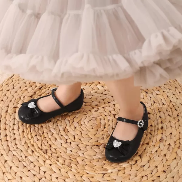 imageDREAM PAIRS Girls Mary Jane Dress Shoes Heart Rhinestone Front Bow Ballerina Flat for Wedding Party Birthday Christmas ToddlerLittle KidBlack