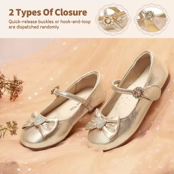 imageDREAM PAIRS Girls Mary Jane Dress Shoes Heart Rhinestone Front Bow Ballerina Flat for Wedding Party Birthday Christmas ToddlerLittle KidGold