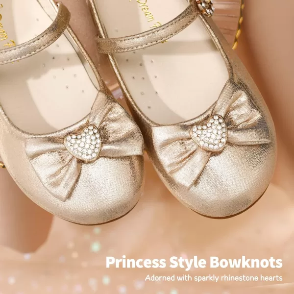imageDREAM PAIRS Girls Mary Jane Dress Shoes Heart Rhinestone Front Bow Ballerina Flat for Wedding Party Birthday Christmas ToddlerLittle KidGold