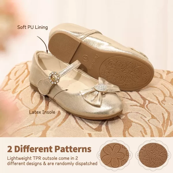 imageDREAM PAIRS Girls Mary Jane Dress Shoes Heart Rhinestone Front Bow Ballerina Flat for Wedding Party Birthday Christmas ToddlerLittle KidGold
