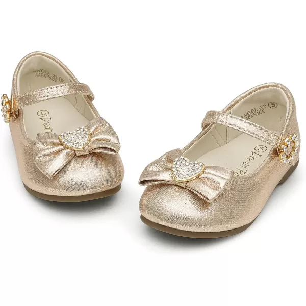 imageDREAM PAIRS Girls Mary Jane Dress Shoes Heart Rhinestone Front Bow Ballerina Flat for Wedding Party Birthday Christmas ToddlerLittle KidGold