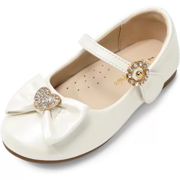 imageDREAM PAIRS Girls Mary Jane Dress Shoes Heart Rhinestone Front Bow Ballerina Flat for Wedding Party Birthday Christmas ToddlerLittle KidIvoryPu