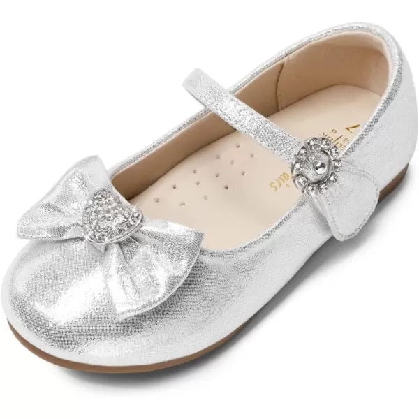 imageDREAM PAIRS Girls Mary Jane Dress Shoes Heart Rhinestone Front Bow Ballerina Flat for Wedding Party Birthday Christmas ToddlerLittle KidSilver