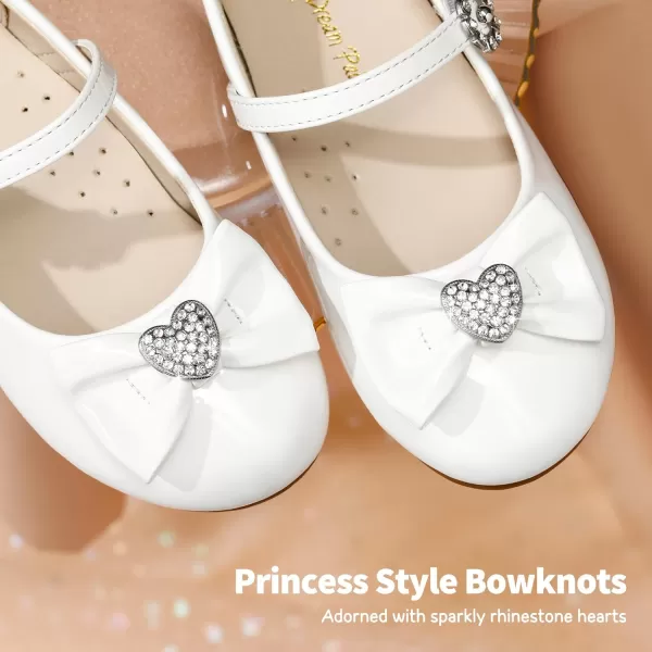 imageDREAM PAIRS Girls Mary Jane Dress Shoes Heart Rhinestone Front Bow Ballerina Flat for Wedding Party Birthday Christmas ToddlerLittle KidWhitePat