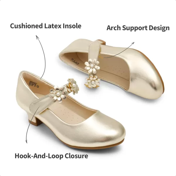 imageDREAM PAIRS Girls Mary Jane Dress Shoes Pumps Low Heels Flower Party Wedding PrincessGold