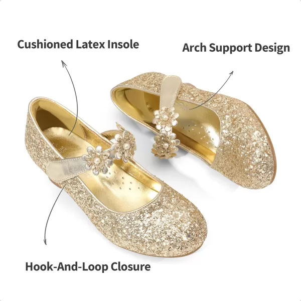 imageDREAM PAIRS Girls Mary Jane Dress Shoes Pumps Low Heels Flower Party Wedding PrincessGoldglitter