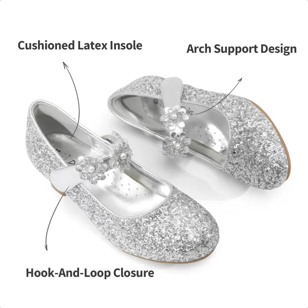 imageDREAM PAIRS Girls Mary Jane Dress Shoes Pumps Low Heels Flower Party Wedding PrincessSilverglitter