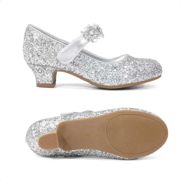 imageDREAM PAIRS Girls Mary Jane Dress Shoes Pumps Low Heels Flower Party Wedding PrincessSilverglitter