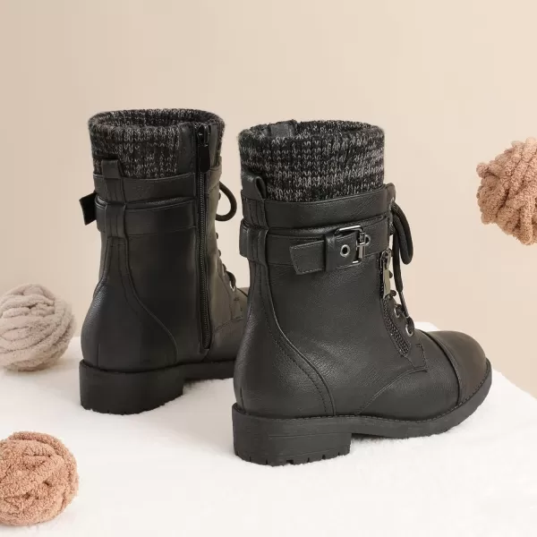 imageDREAM PAIRS Girls Mid Calf Combat BootsBlackz