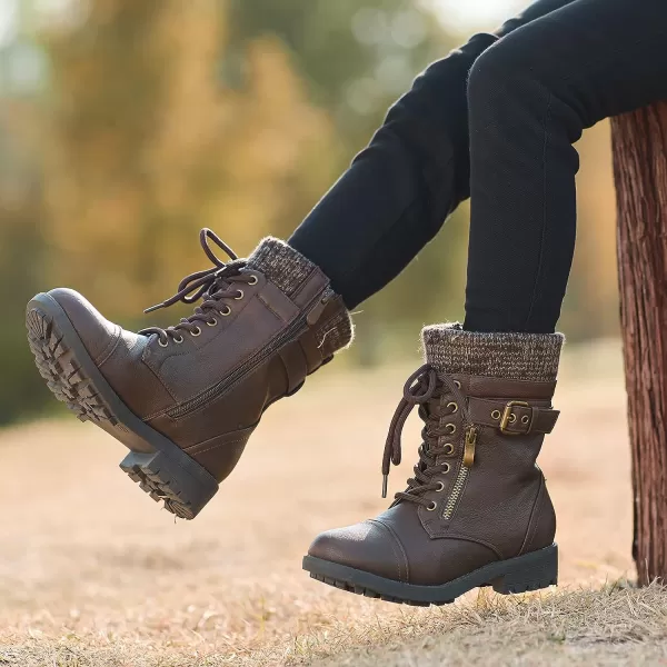 imageDREAM PAIRS Girls Mid Calf Combat BootsBrownz