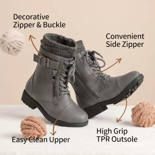 imageDREAM PAIRS Girls Mid Calf Combat BootsGreyz