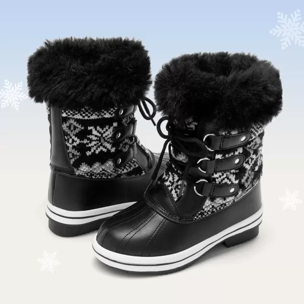 imageDREAM PAIRS Girls MidCalf Winter Snow Boots for Little KidsBig KidsBlackWhite
