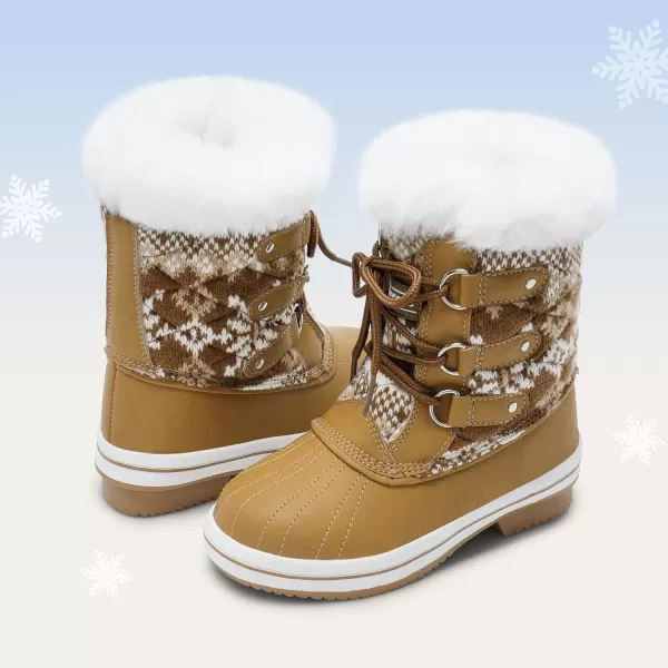 imageDREAM PAIRS Girls MidCalf Winter Snow Boots for Little KidsBig KidsTanWhite