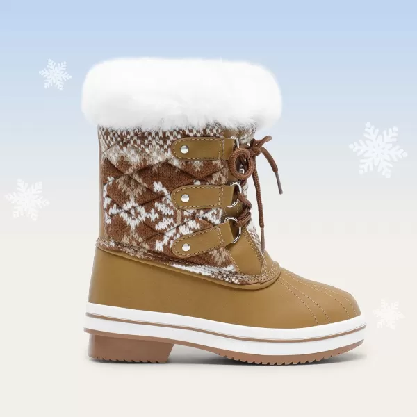 imageDREAM PAIRS Girls MidCalf Winter Snow Boots for Little KidsBig KidsTanWhite