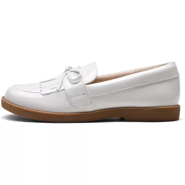 imageDREAM PAIRS Girls Patent Leather Loafers School Uniform Dress Shoes Tassel Bow FlatsWhitePu