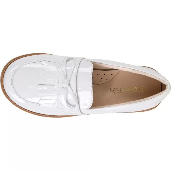 imageDREAM PAIRS Girls Patent Leather Loafers School Uniform Dress Shoes Tassel Bow FlatsWhitePu