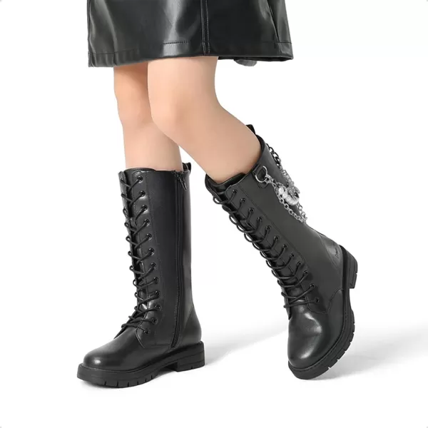 imageDREAM PAIRS Girls Riding Boots Knee High Side Zipper Mid Calf Shoes Little KidBig KidBlackDiy