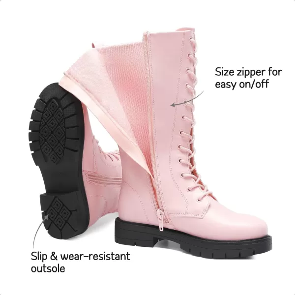 imageDREAM PAIRS Girls Riding Boots Knee High Side Zipper Mid Calf Shoes Little KidBig KidPink1