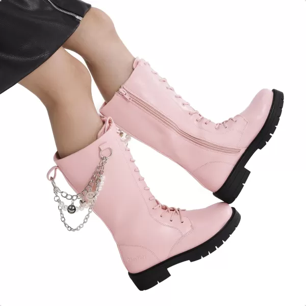 imageDREAM PAIRS Girls Riding Boots Knee High Side Zipper Mid Calf Shoes Little KidBig KidPink1