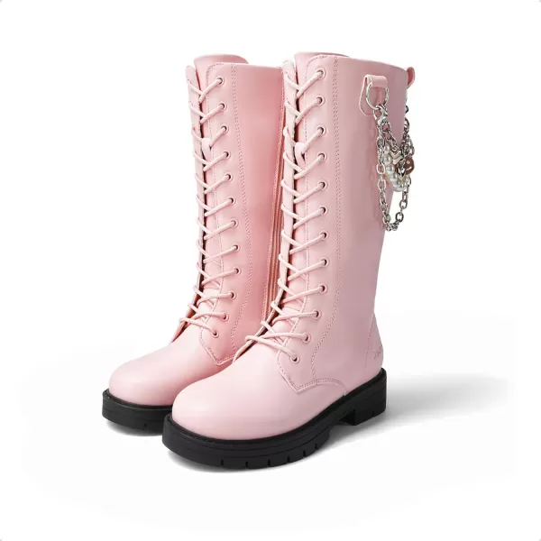 imageDREAM PAIRS Girls Riding Boots Knee High Side Zipper Mid Calf Shoes Little KidBig KidPink1