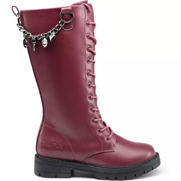 imageDREAM PAIRS Girls Riding Boots Knee High Side Zipper Mid Calf Shoes Little KidBig KidRed Wine