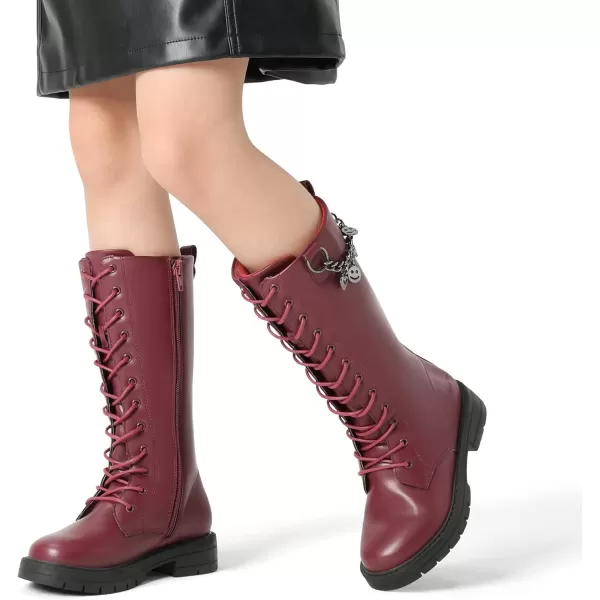 imageDREAM PAIRS Girls Riding Boots Knee High Side Zipper Mid Calf Shoes Little KidBig KidRed Wine