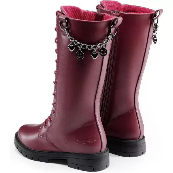 imageDREAM PAIRS Girls Riding Boots Knee High Side Zipper Mid Calf Shoes Little KidBig KidRed Wine
