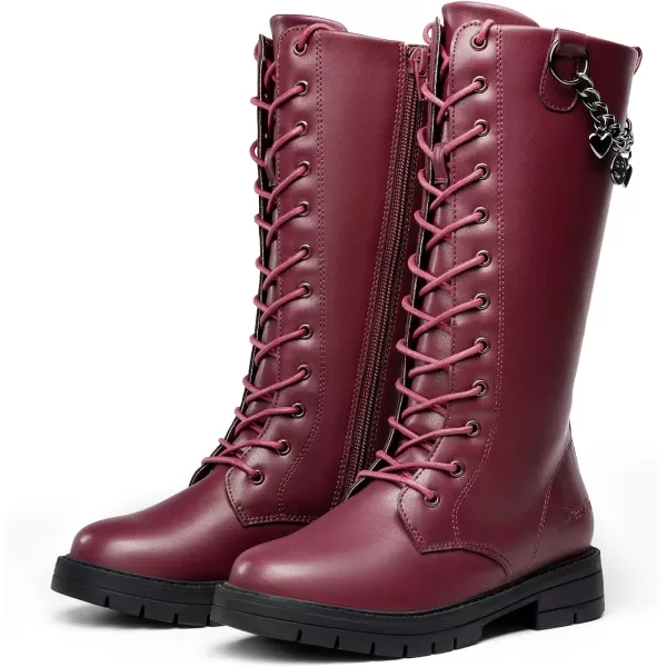 imageDREAM PAIRS Girls Riding Boots Knee High Side Zipper Mid Calf Shoes Little KidBig KidRed Wine