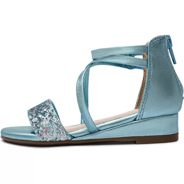 imageDREAM PAIRS Girls Sandals Ankle Strap Dress Low Wedge Sandals with Zipper Summer Shoes ToddlerLittle KidBlue