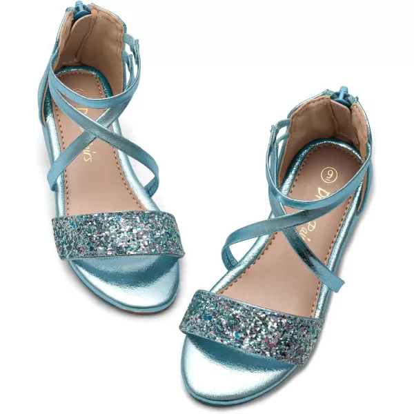 imageDREAM PAIRS Girls Sandals Ankle Strap Dress Low Wedge Sandals with Zipper Summer Shoes ToddlerLittle KidBlue