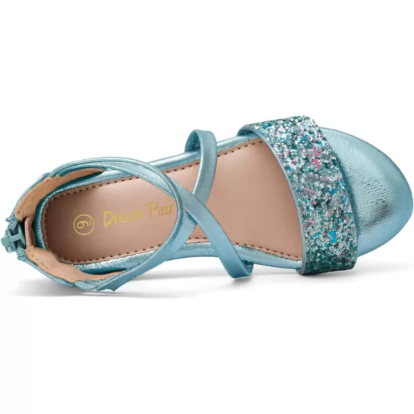 imageDREAM PAIRS Girls Sandals Ankle Strap Dress Low Wedge Sandals with Zipper Summer Shoes ToddlerLittle KidBlue