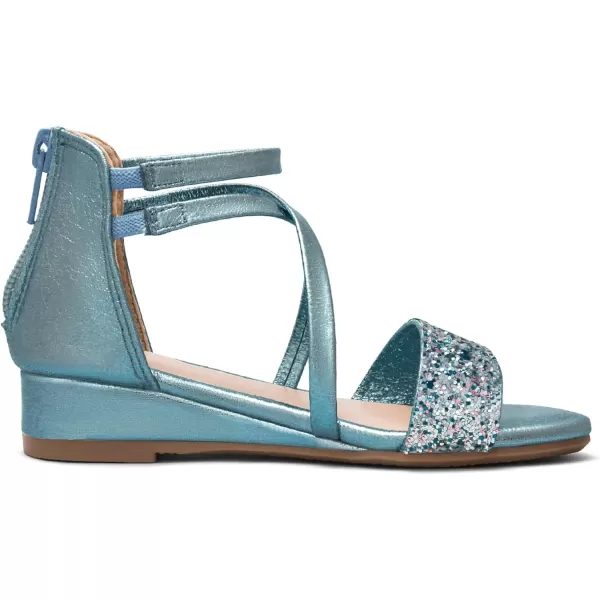 imageDREAM PAIRS Girls Sandals Ankle Strap Dress Low Wedge Sandals with Zipper Summer Shoes ToddlerLittle KidBlue