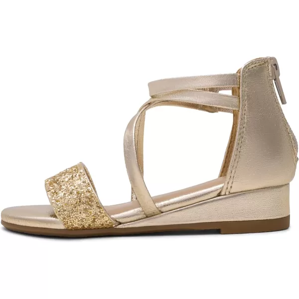 imageDREAM PAIRS Girls Sandals Ankle Strap Dress Low Wedge Sandals with Zipper Summer Shoes ToddlerLittle KidGold