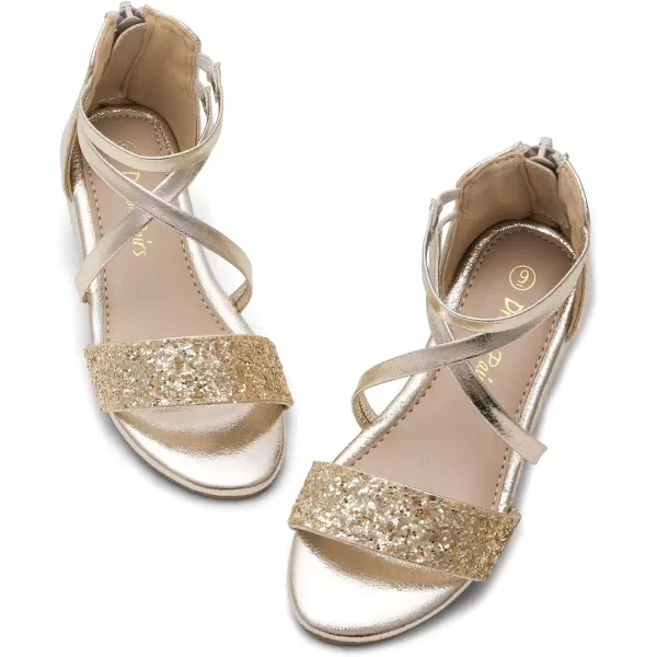 imageDREAM PAIRS Girls Sandals Ankle Strap Dress Low Wedge Sandals with Zipper Summer Shoes ToddlerLittle KidGold