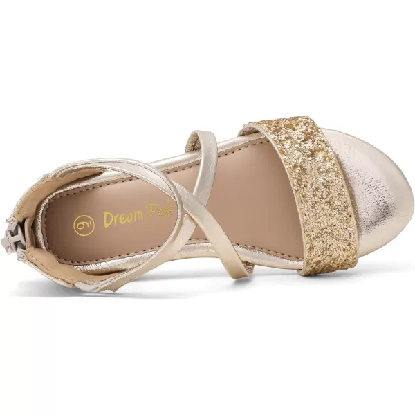 imageDREAM PAIRS Girls Sandals Ankle Strap Dress Low Wedge Sandals with Zipper Summer Shoes ToddlerLittle KidGold